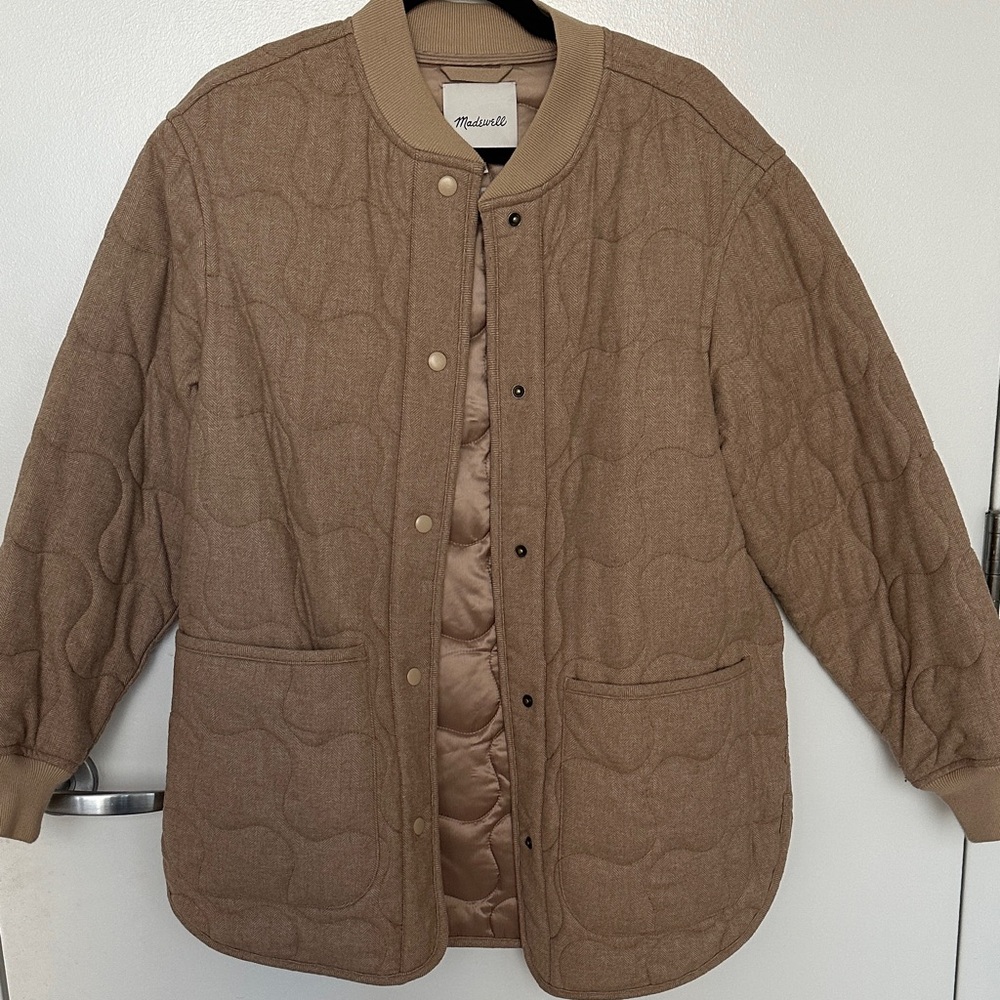 Madewell | Tan Quilted Houndstooth Wool Jacket